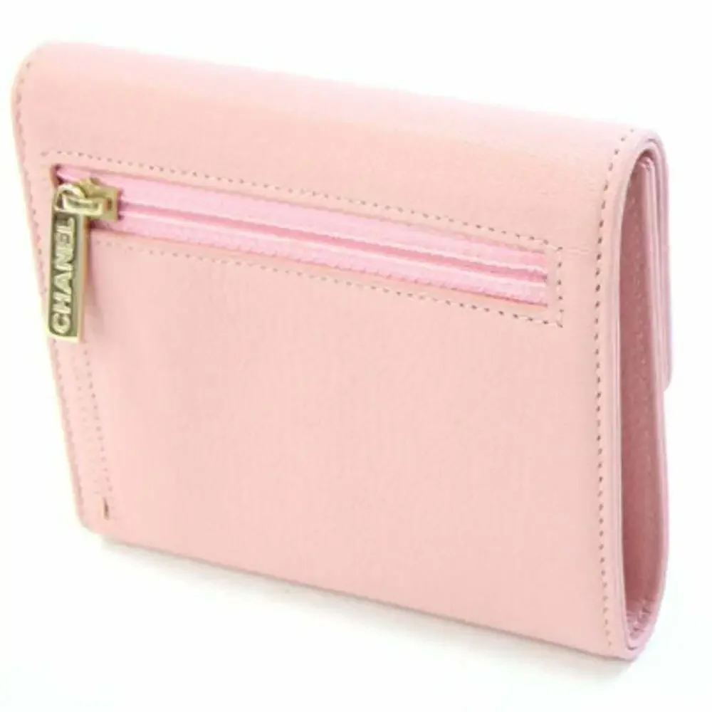 CHANEL Pink Leather Logo Wallet